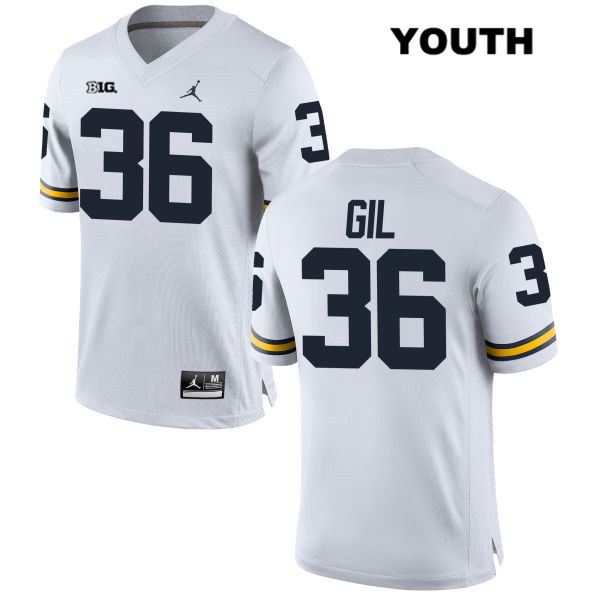 Youth NCAA Michigan Wolverines Devin Gil #36 White Jordan Brand Authentic Stitched Football College Jersey IU25A22CX